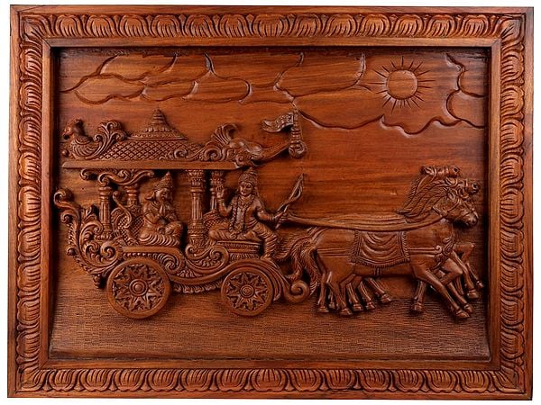 28" Wooden Geeta Updesha Wall Panel