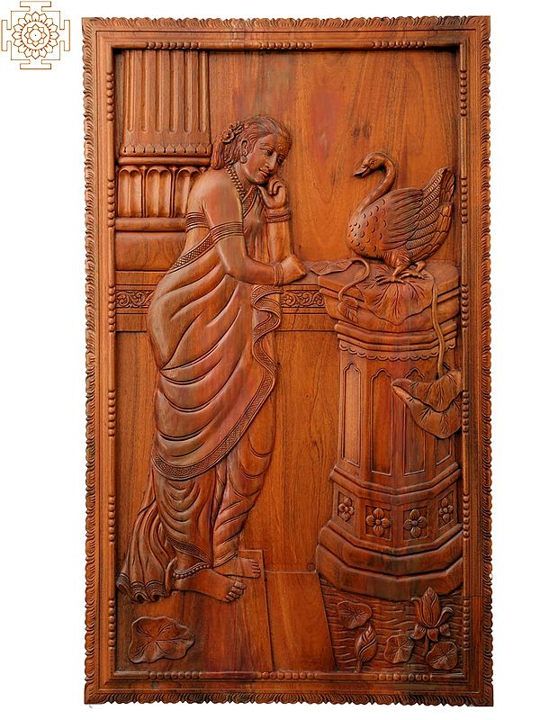 Wooden Damayanti with Swan Wall Panel