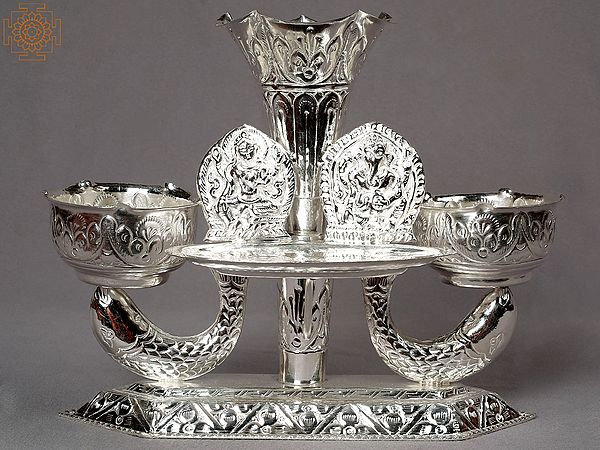 9" Silver Lakshmi-Ganesha Tikadani from Nepal