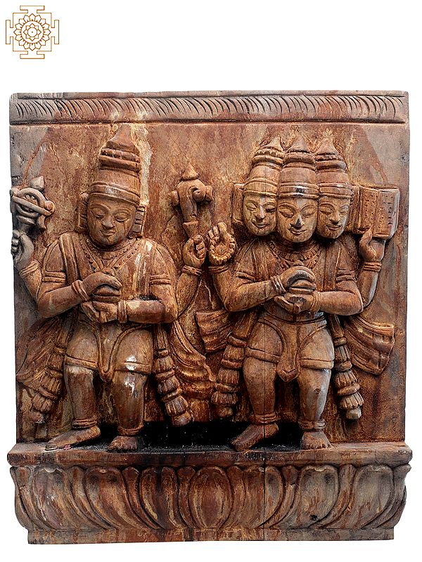 14" Wooden Standing Lord Vishnu with Brahma