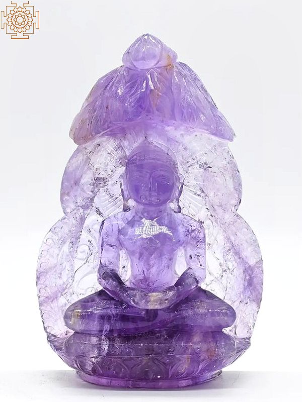 6" Small Lord Buddha Statue Carved in Amethyst Gemstone