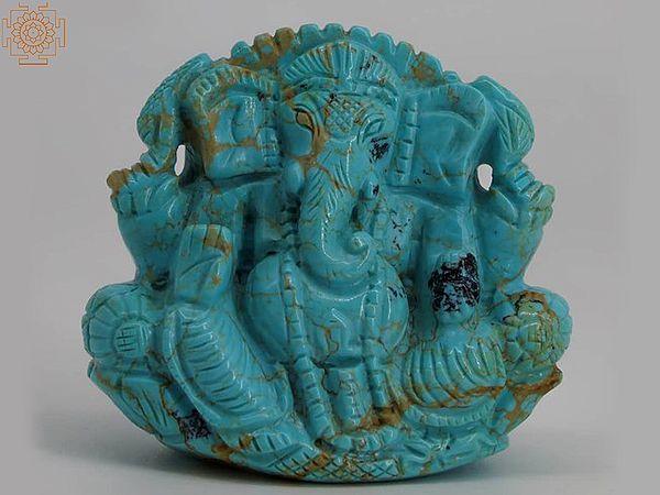 4" Small Turquoise Gemstone Carving of Shri Lord Ganesha