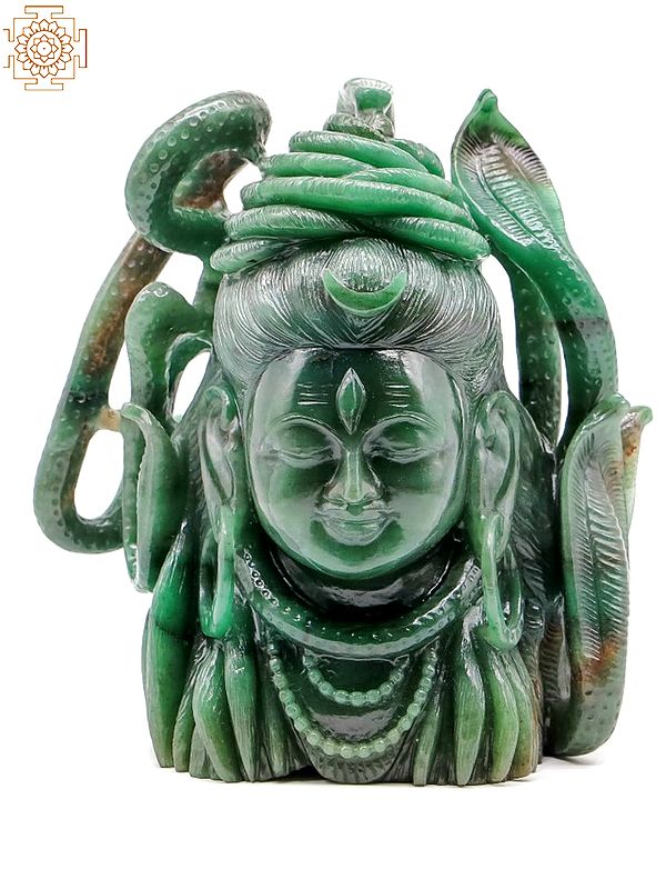 10" Lord Shiva Head Beautifully Carved in Jade Aventurine Gemstone