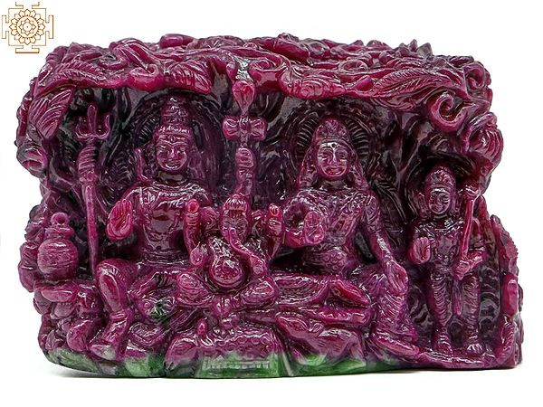 5" Lord Shiva Parivar Carved in Ruby Gemstone