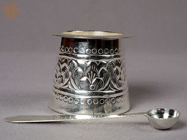 2" Small Traditional Designer Silver Panch Patra