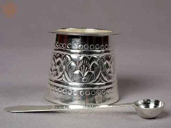 2" Small Traditional Designer Silver Panch Patra