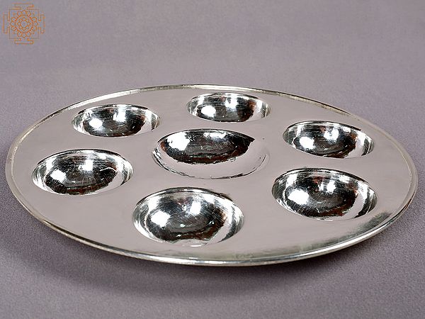 5" Silver Round Shaped Saptapala Pooja Thali