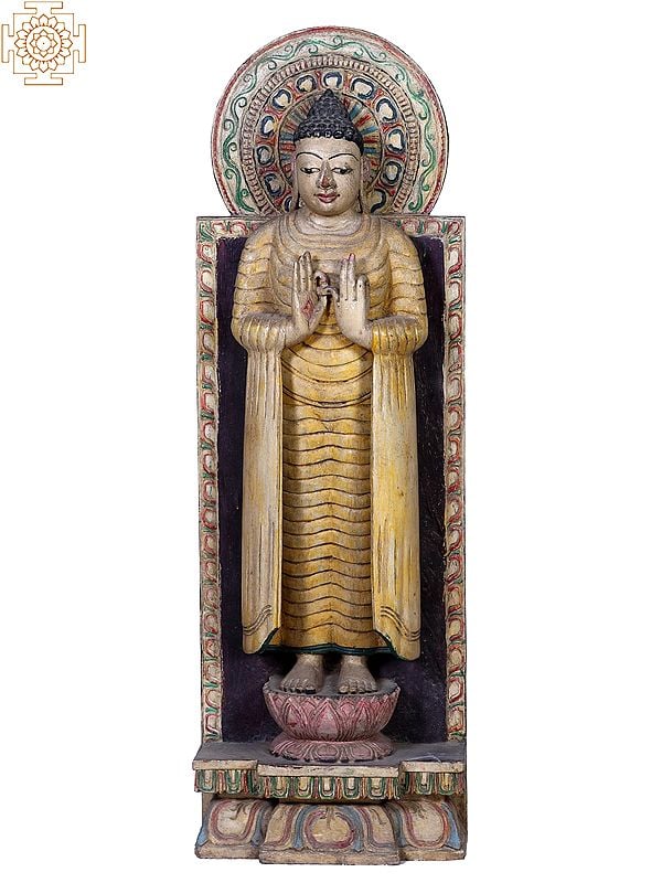 36" Large Wooden Lord Buddha in Dharmchakra Mudra