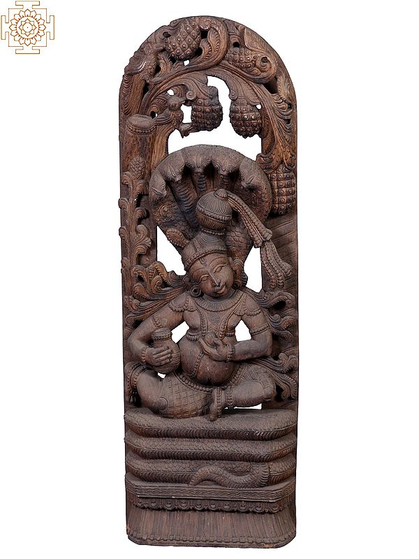 44” Large Wooden Makhan Chor Baal Krishna Statue with Sheshnag