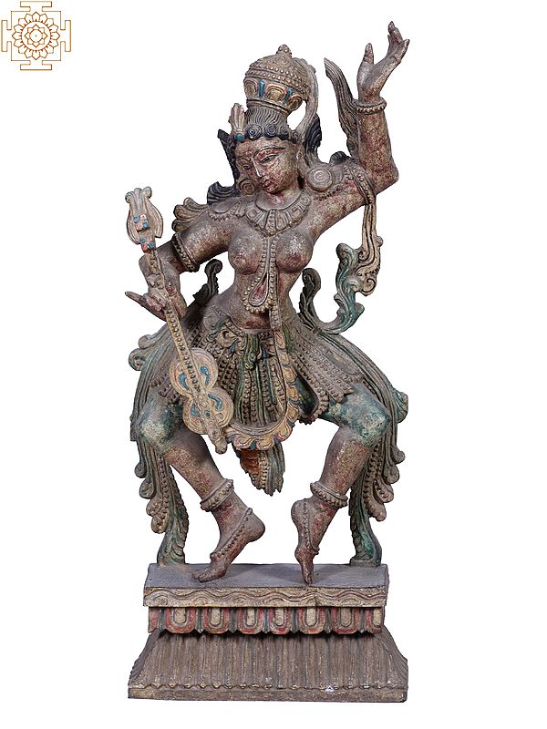 30" Large Wooden Dancing Lady with Musical Instrument