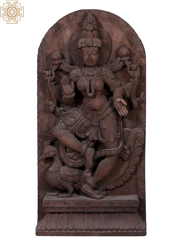 36" Large Wooden Dancing Goddess Lakshmi