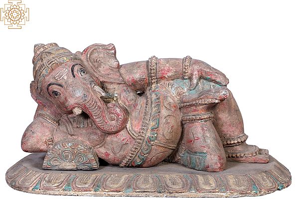 21" Wooden Sleeping Lord Ganesha