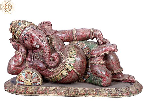 27" Wooden Resting Lord Ganapati