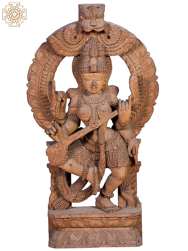 30" Wooden Dancing Devi Saraswati