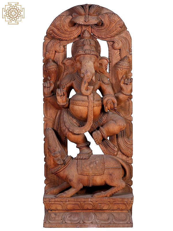 36"  Large Wooden Dancing Lord Ganesha on Rat