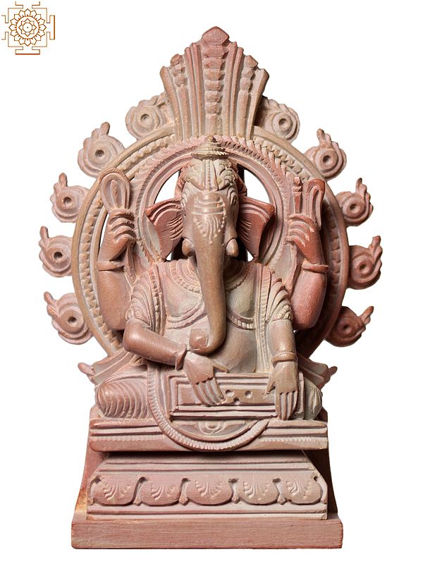 3" Small Pink Stone Lord Ganesha Playing Harmonium