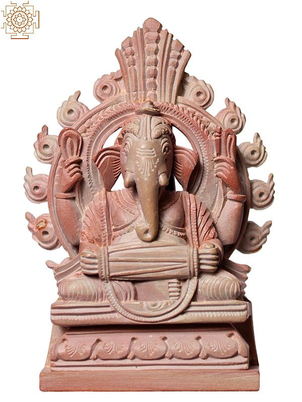 3" Small Pink Stone Lord Ganesha Playing Dholak