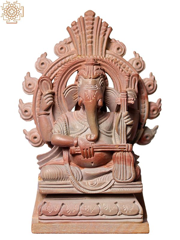 3" Small Pink Stone Lord Ganesha Playing Violin