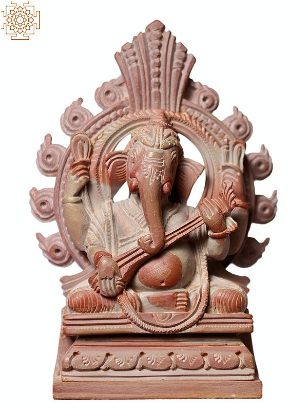 3" Small Pink Stone Lord Ganesha Playing Sitar