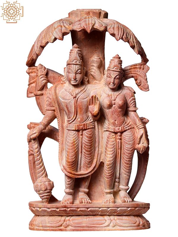 4" Small Pink Stone Lord Vishnu with Goddess Lakshmi
