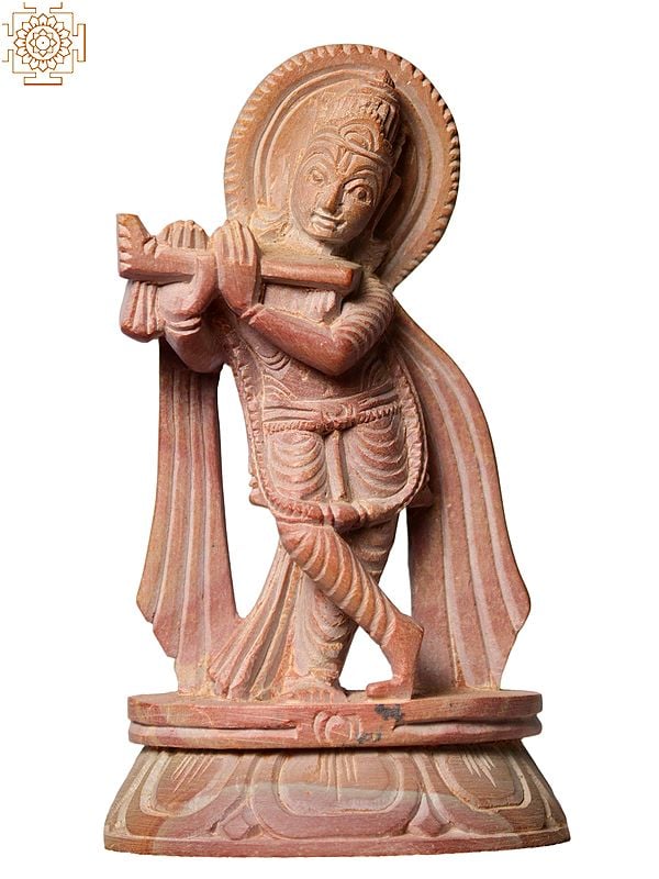 4" Small Pink Stone Lord Krishna