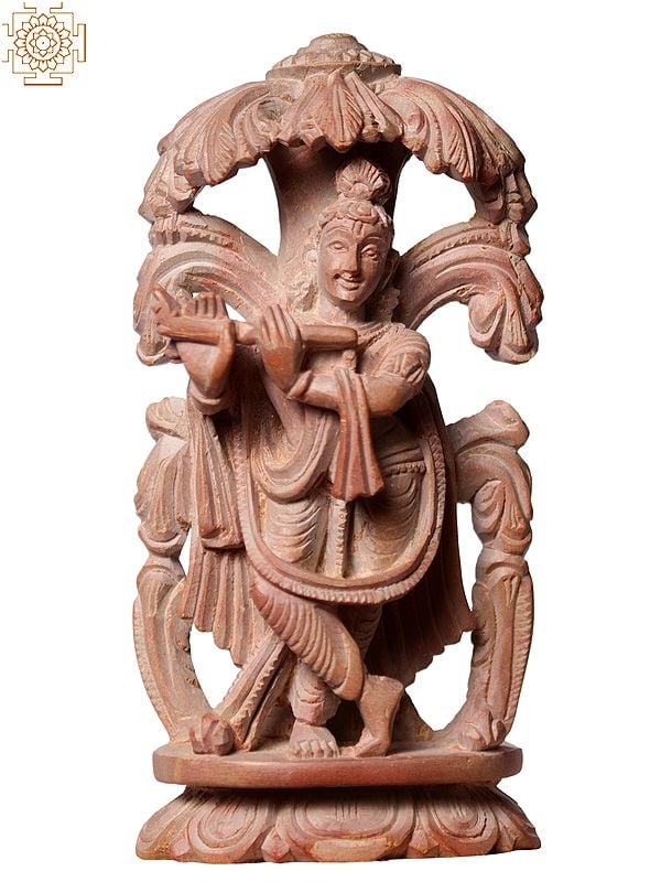 4" Small Pink Stone Lord Krishna Playing Flute