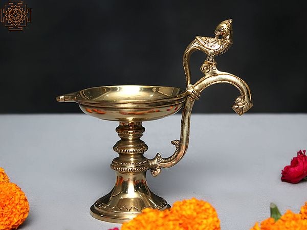 6" Small Brass Parrot Handle Diya