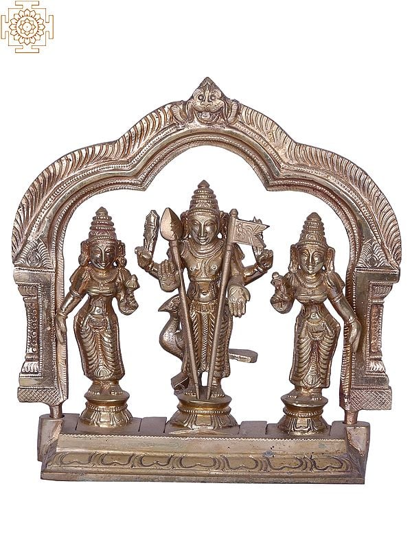 7" Lord Murugan with Devasena and Valli | Madhuchista Vidhana (Lost-Wax) | Panchaloha Bronze from Swamimalai