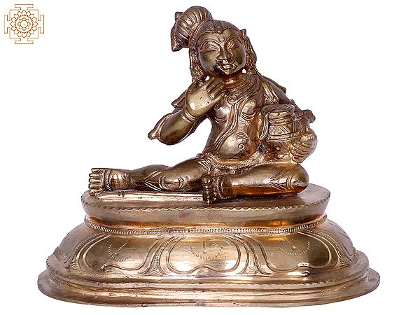 7" Butter Krishna Panchaloha Bronze Statue from Swamimalai | Madhuchista Vidhana (Lost-Wax)