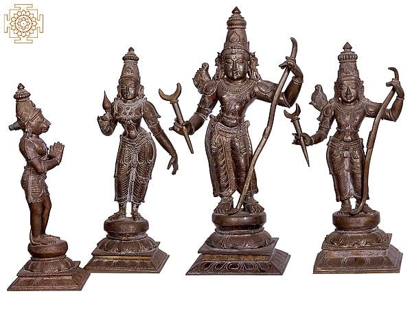 21" Standing Lord Rama Darbar (Ram, Sita, Laxman & Hanuman) | Handmade | Madhuchista Vidhana (Lost-Wax) | Panchaloha Bronze from Swamimalai