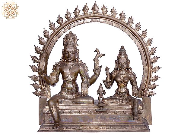 22" Shiva Parvati Idol with Kartikeya | Madhuchista Vidhana (Lost-Wax) | Panchaloha Bronze from Swamimalai