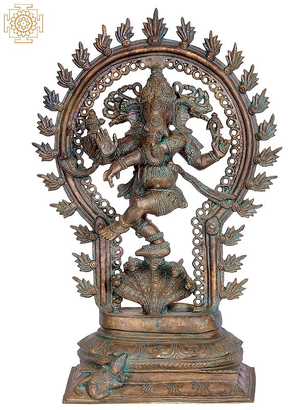 16" Lord Ganesha Idol Dancing on Sarpent| Handmade | Madhuchista Vidhana (Lost-Wax) | Panchaloha Bronze from Swamimalai
