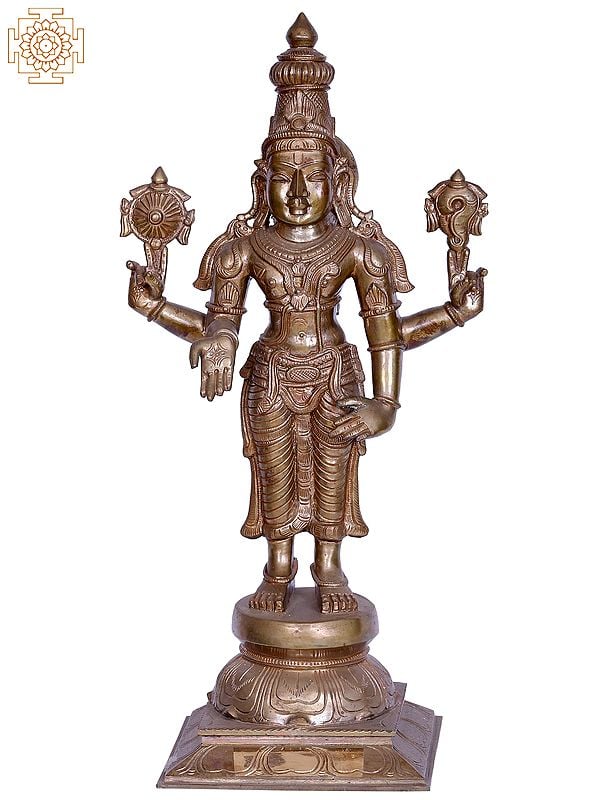 20" Standing Lord Vishnu (Perumal) Statue | Madhuchista Vidhana (Lost-Wax) | Panchaloha Bronze from Swamimalai