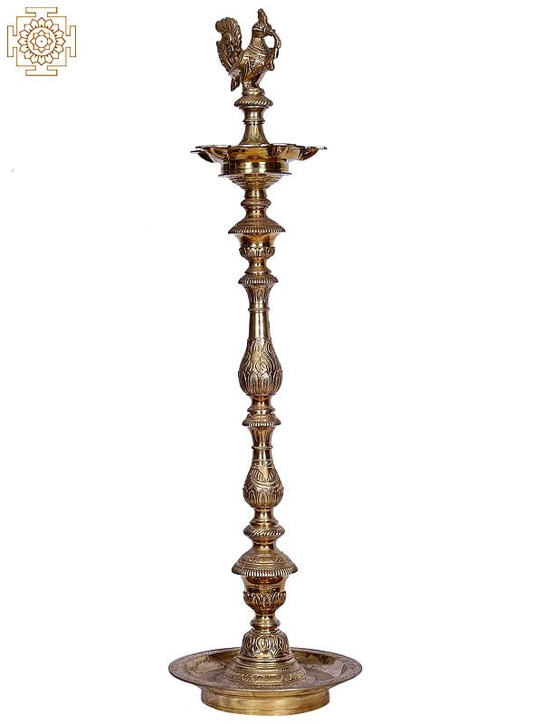 49" Peacock (Annam) Bronze Lamp from Swamimalai