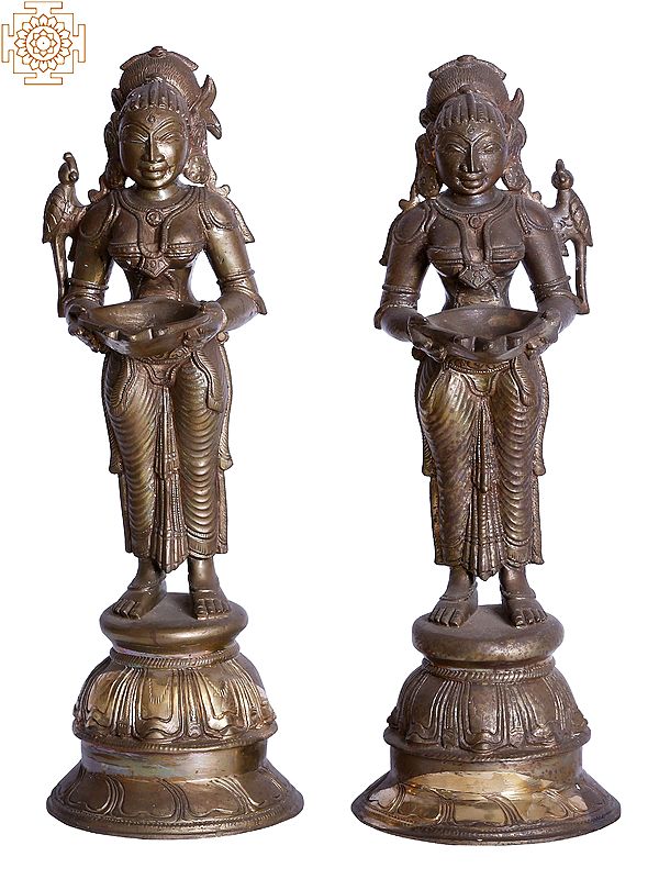 13" Pair of Deep Lakshmi Bronze Statue | Madhuchista Vidhana (Lost-Wax) | Panchaloha Bronze from Swamimalai