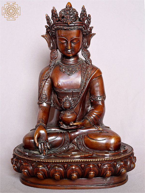 13" Ratna Buddha with Crown Gilded Copper Statue from Nepal