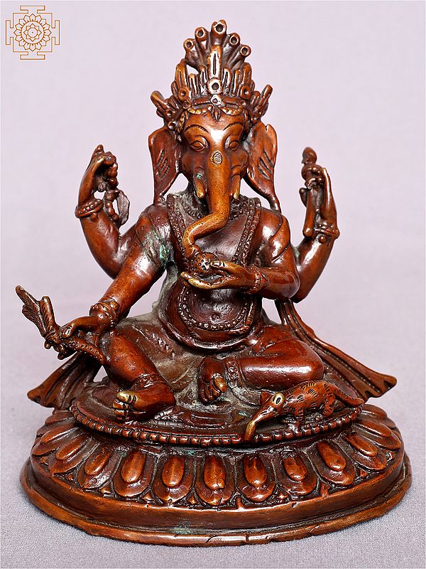 5" Small Four Hand Sitting Ganesha From Nepal