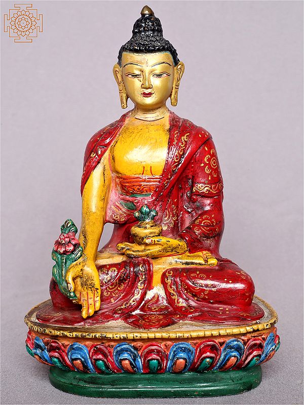 6" Colourful Bhaisajyaguru Medicine Buddha Copper Statue from Nepal