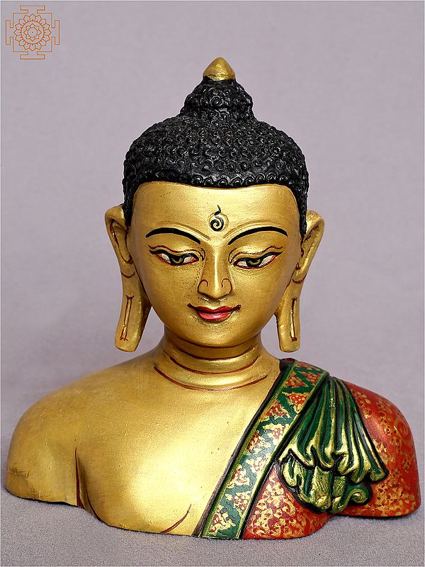 5" Small Buddha Bust Copper Sculpture From Nepal