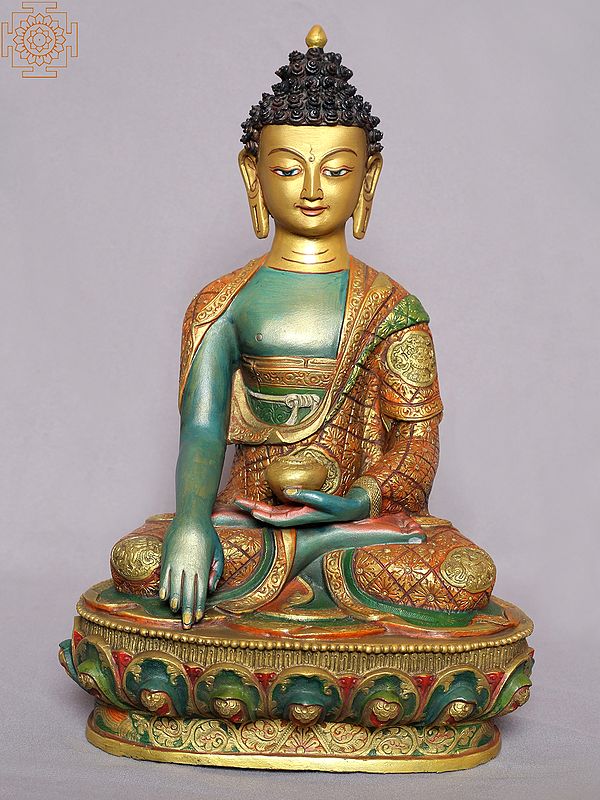 13" Colorful Shakyamuni Buddha Copper Figurine from Nepal