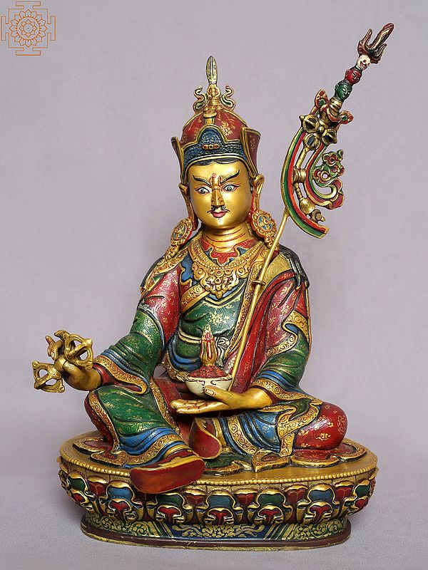 14" Colorful Guru Padmasambhava Copper Sculpture from Nepal