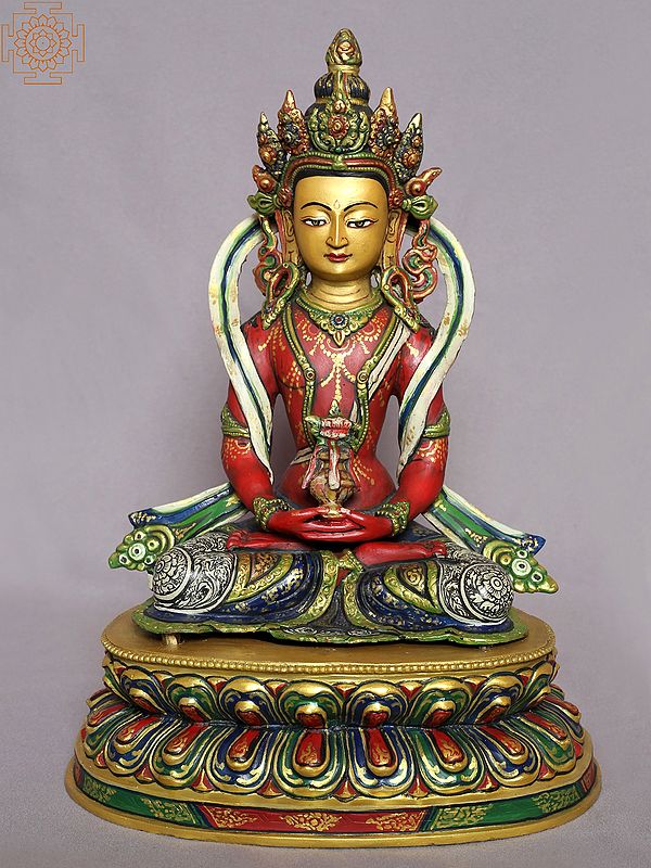 13" Colorful Aparmita Buddha Statue | Copper Figurine from Nepal