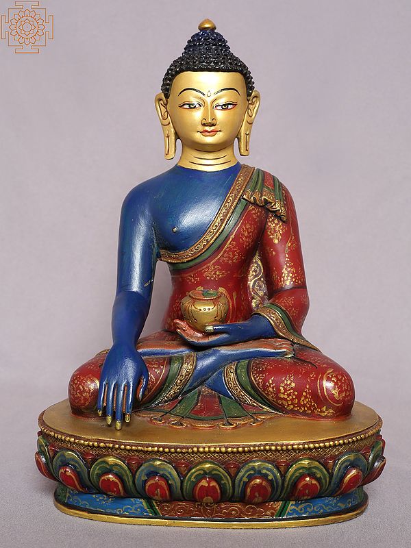 11" Colorful Shakyamuni Buddha Copper Statue from Nepal