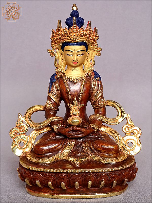 6" Amitayus Buddha Gilded Copper Statue from Nepal