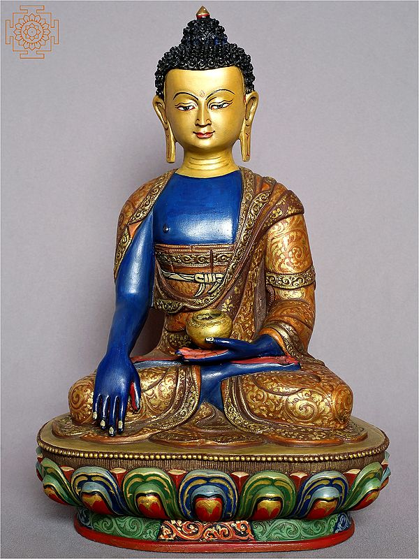 13" Colorful Shakyamuni Buddha Gilded Copper Statue from Nepal