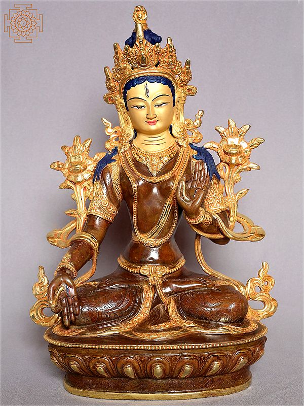 13" Goddess White Tara Statue from Nepal | Copper Gilded with Gold