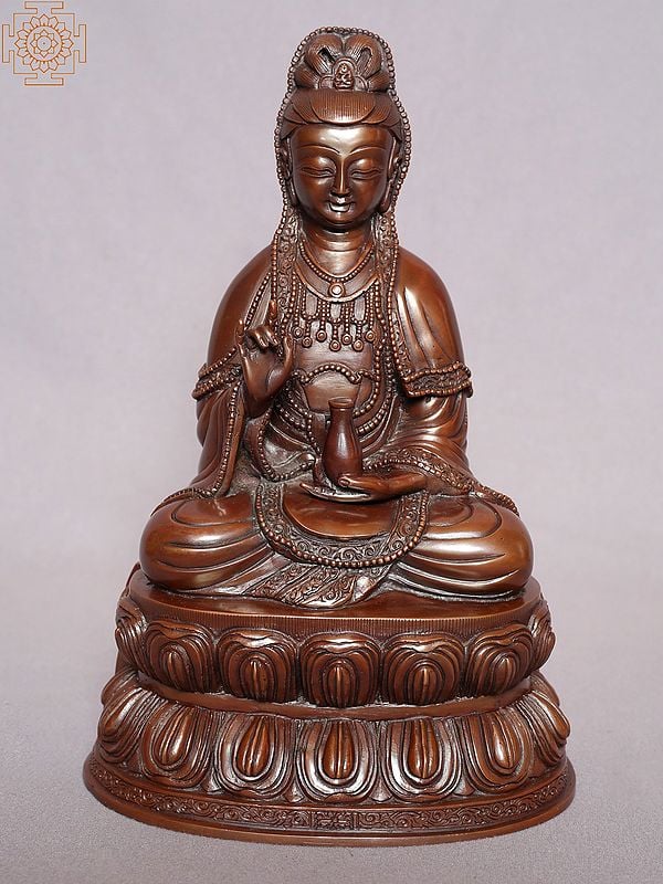 9" Goddess Kuan Yin Copper Statue from Nepal