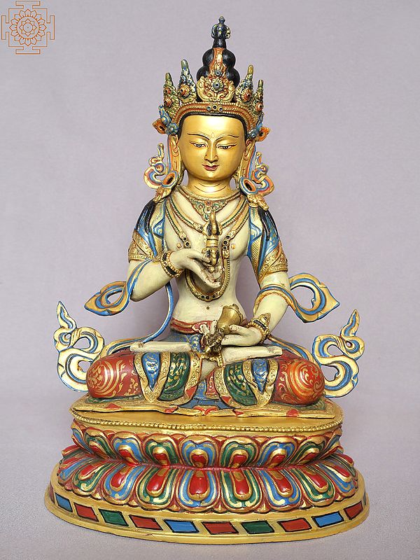 13" Colorful Tibetan Buddhist Deity Vajrasattva Idol | Copper Statue from Nepal