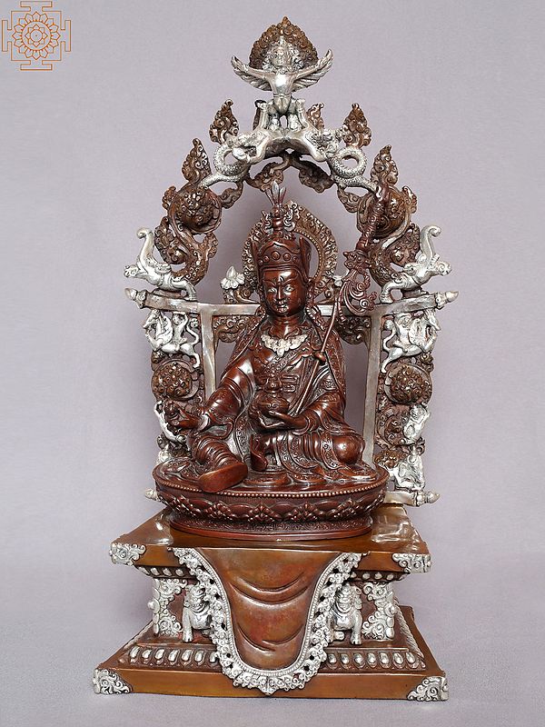 17" Guru Padmasambhava Statue from Nepal | Copper Gilded with Gold