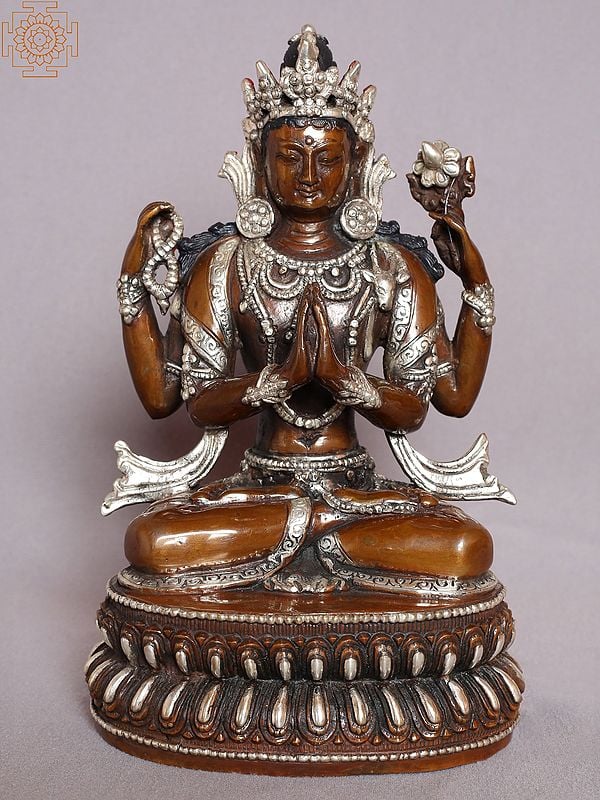 9" Chenrezig Copper Idol from Nepal | Avalokiteshvara Statue